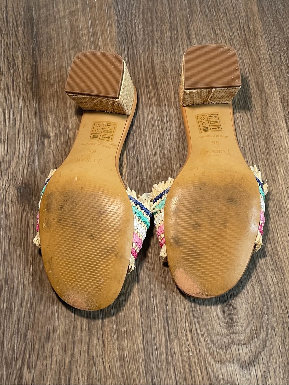 J Crew Raffia Rainbow Woven Block Heel Sandals Womens 6.5 Vacation Coastal - Picture 4 of 6
